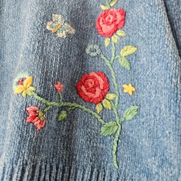 Alfred Dunner Sweater Womens PXL Blue Floral Embroidered Chenille Knit Spring - Picture 4 of 9
